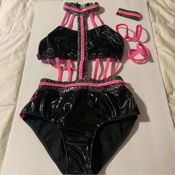 Glamour mature faux leather goth grunge studed Dance costume solo Dirty Diana SA - Picture 5 of 15